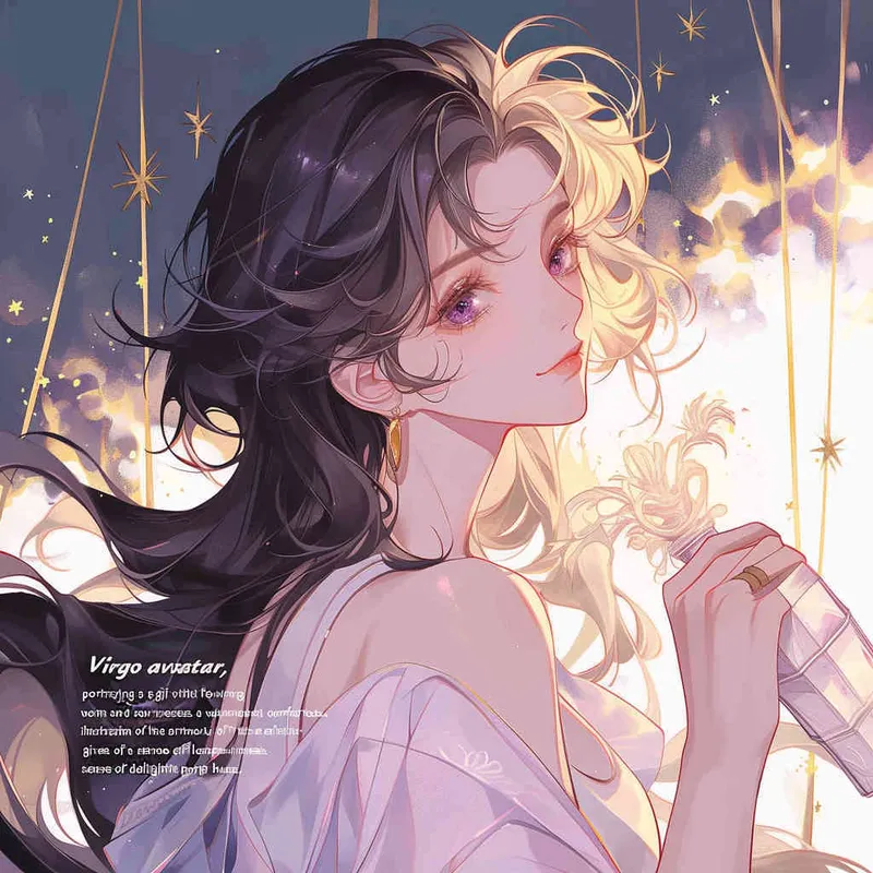 Virgo avatar, long haired girl, illustration, warm, comfortable, lazy, and soft artistic style, purple [ seed值: 
 - style4部分