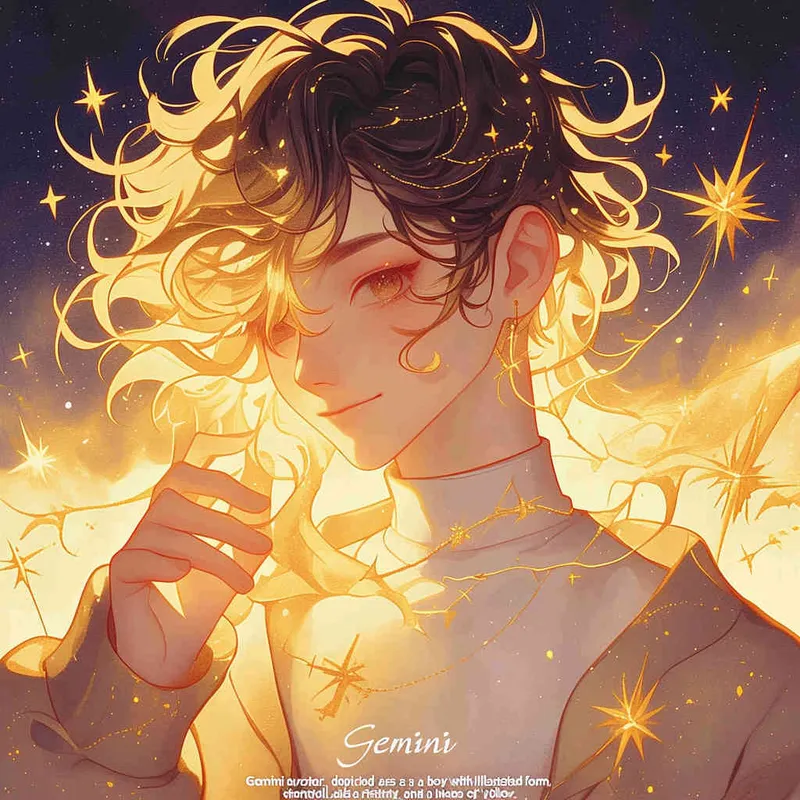 Gemini avatar, boy, short hair, illustrated, warm, atmospheric, lazy, and gentle art style, yellow - AI绘画作品展示 | Midjourney中文版生成