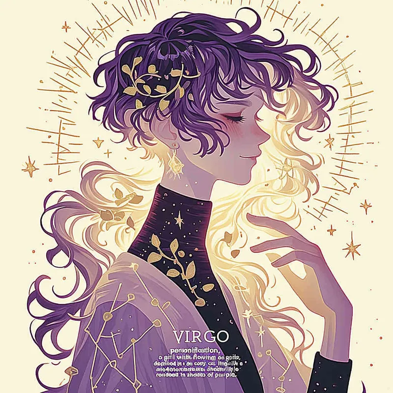 Virgo avatar, long haired girl, illustration, warm, comfortable, lazy, and soft artistic style，purple  - AI绘画作品展示 | Midjourney中文版生成