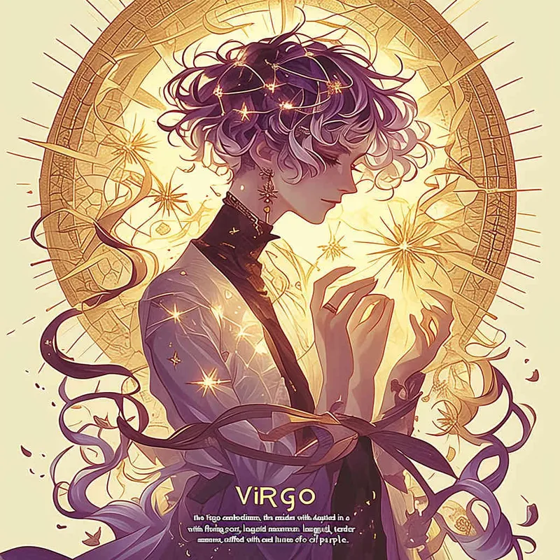 Virgo avatar, long haired girl, illustration, warm, comfortable, lazy, and soft artistic style，purple - style2部分
