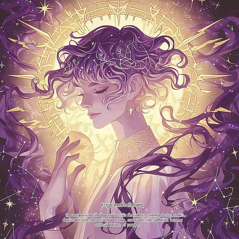 Virgo avatar, long haired girl, illustration, warm, comfortable, lazy, and soft artistic style，purple - style4部分