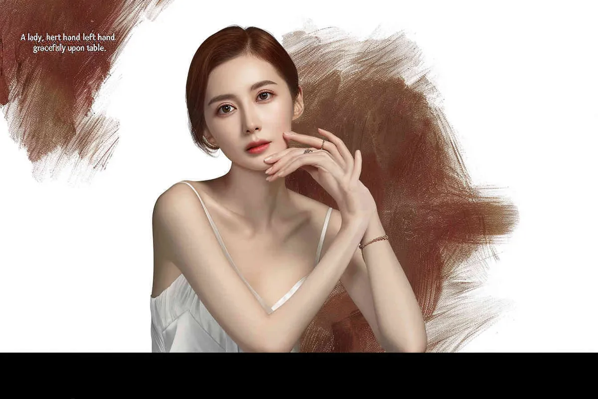 A lady, with her left hand on her face and her right hand on the table. - style2部分
