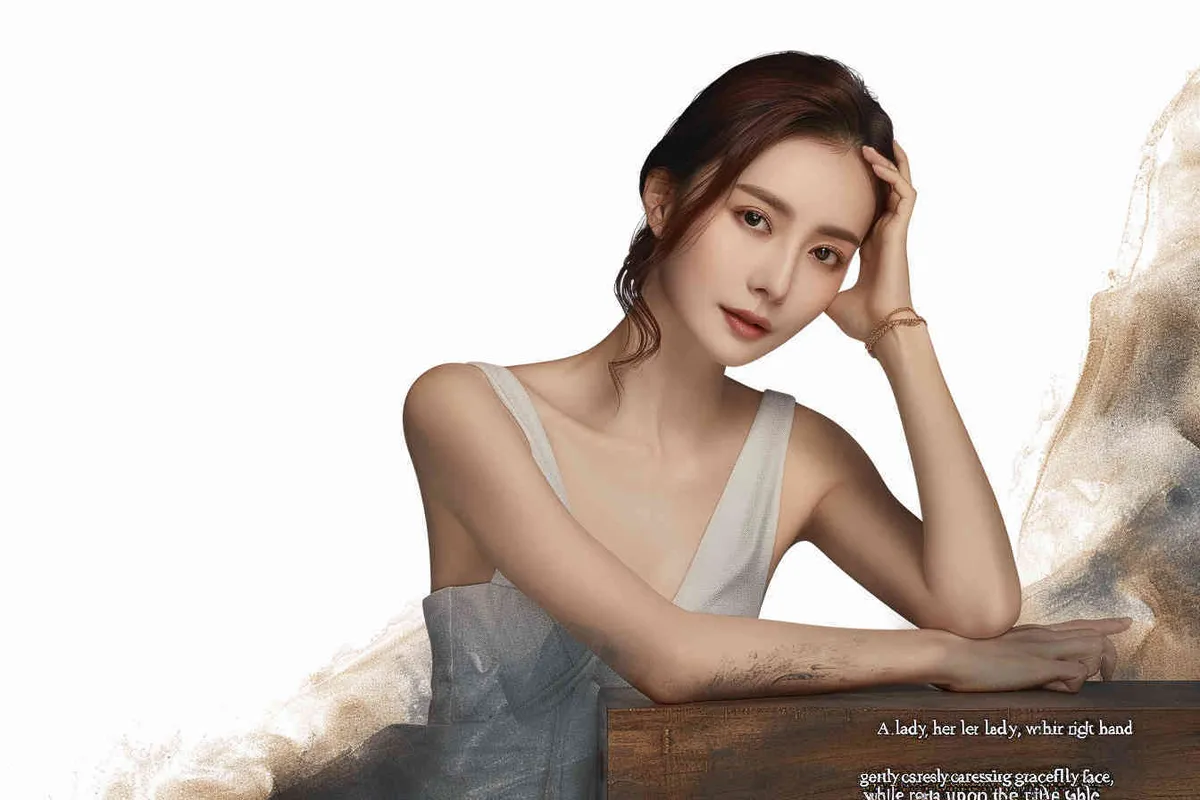 A lady, with her left hand on her face and her right hand on the table. - style3部分