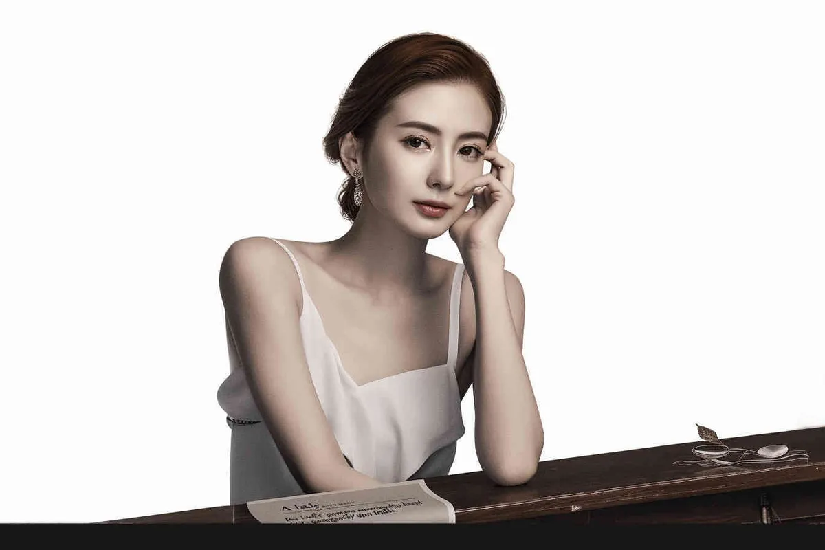 A lady, with her left hand on her face and her right hand on the table. - style4部分