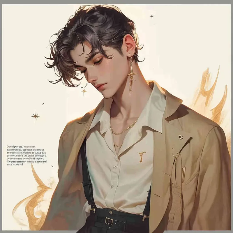 Gemini portrait, male, illustration style, warm, comfortable, lazy, gentle artistic style,polished scoundrels , three-dimensional facial features, modern style, male - style3部分