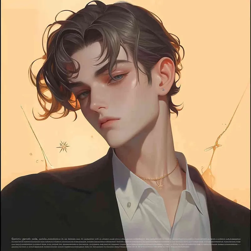 Gemini portrait, male, illustration style, warm, comfortable, lazy, gentle artistic style,polished scoundrels , three-dimensional facial features, modern style, male，warm orange background - style2部分