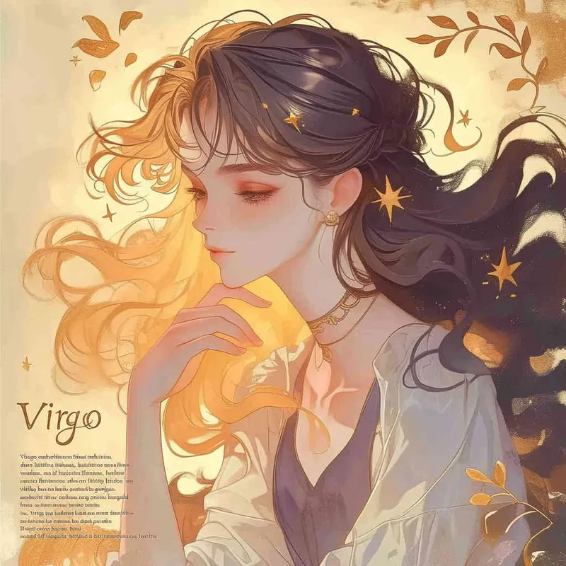 Virgo avatar, female, illustration style, warm, comfortable, lazy, gentle artistic style, fluffy hair, lazy movements, modern style, female, warm orange background - style1部分