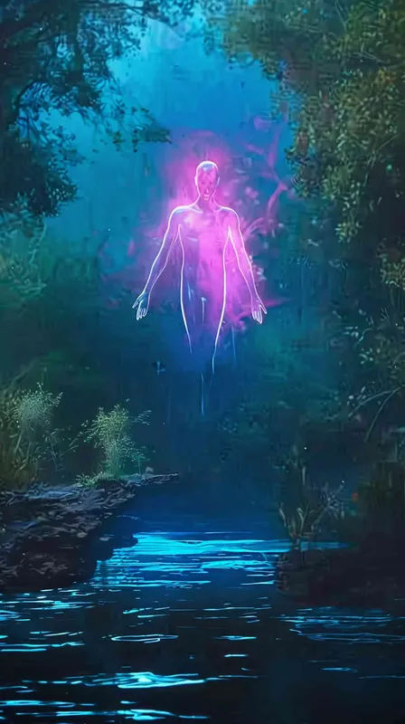 发光的青色人形 - AI绘画作品展示 | Midjourney中文版生成