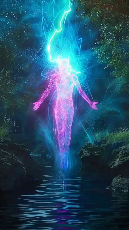 发光的青色人形 - AI绘画作品展示 | Midjourney中文版生成