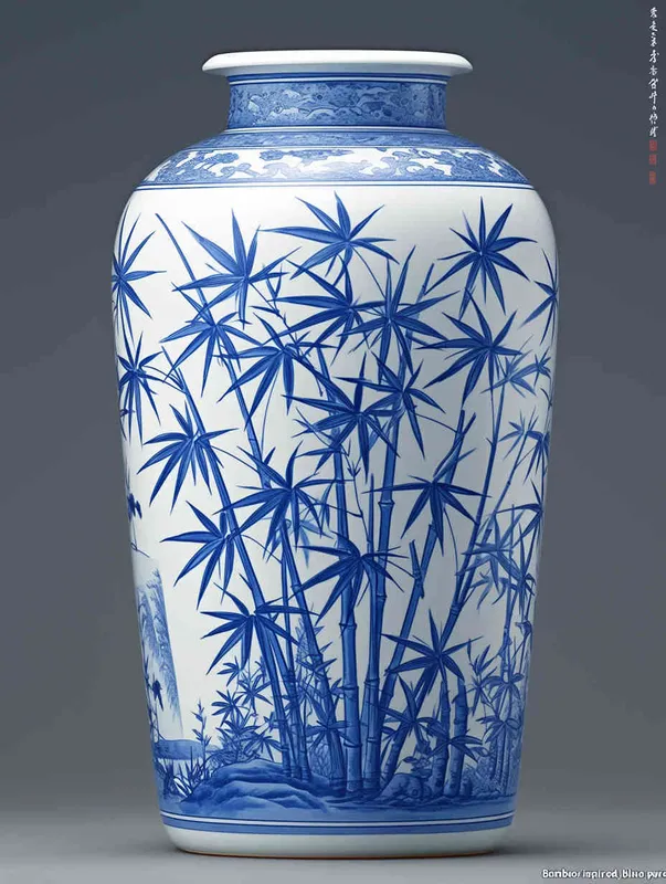 Bamboo shaped blue and white porcelain vase - style3部分