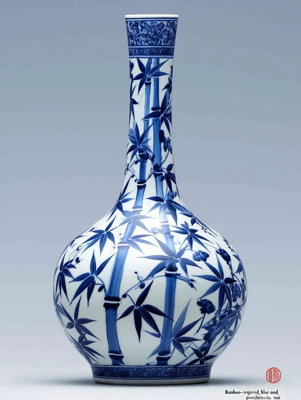 Bamboo shaped blue and white porcelain vase - style4部分