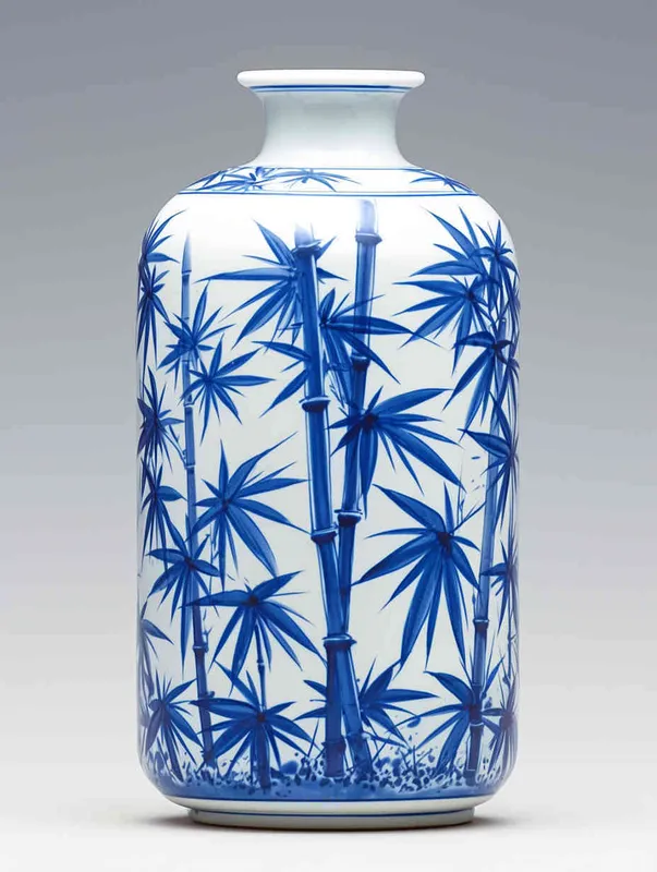 Irregular blue and white porcelain vase, in the shape of bamboo joints, with a pattern of bamboo patterns - style2部分