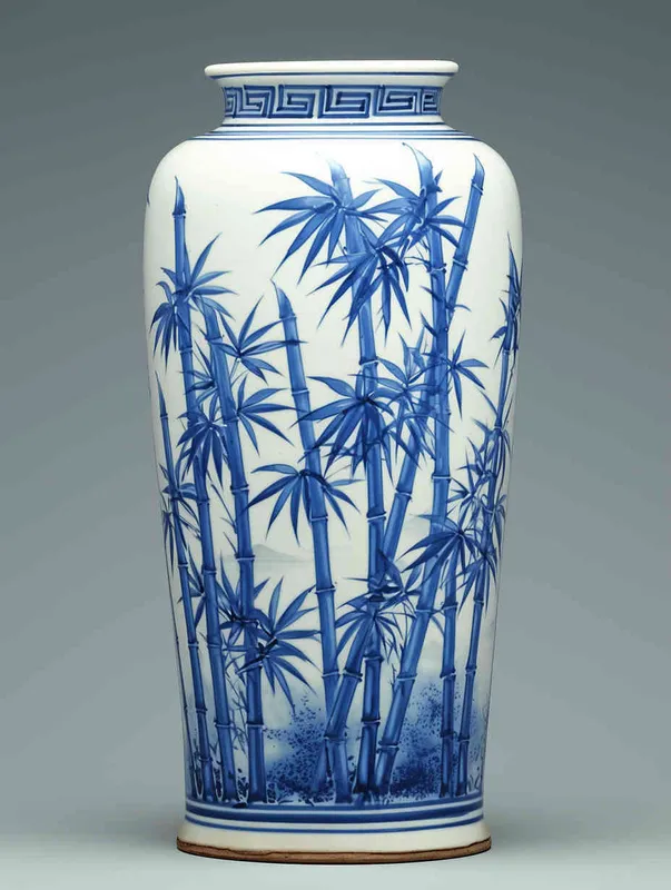 Irregular blue and white porcelain vase, in the shape of bamboo joints, with a pattern of bamboo patterns - style3部分