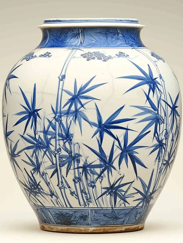 Irregular blue and white porcelain vase, in the shape of bamboo joints, with a pattern of bamboo patterns - style4部分
