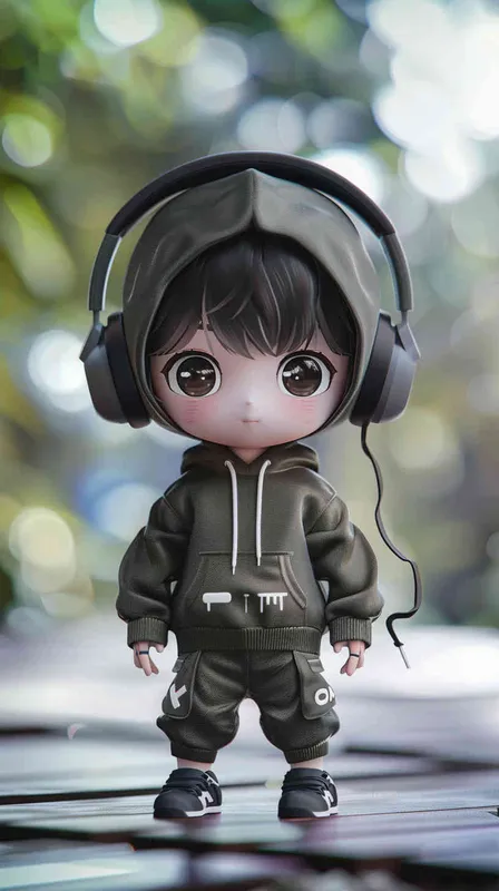 Blind Box Style OX character, featuring prominent, captivating eyes and endearing chibi-like proportions, is adorned with delicate facial features. Sporting a sports hoodie, baggy pants, and headphones, this character is set against a clean background exuding natural light in stunning 8K resolution, ensuring the utmost visual quality. - style2部分