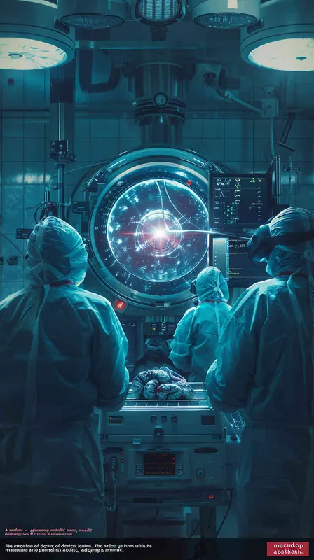 A medical-grade stent, exuding a metallic sheen, with doctors surrounding it, gazing up from within the stent. The overall background is clean and vibrant, with a minimalist style. - style3部分