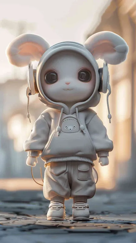 Blind Box Style Chinese sheep character, featuring prominent, captivating eyes and endearing chibi-like proportions, is adorned with delicate facial features. Sporting a sports hoodie, baggy pants, and headphones, this character is set against a clean background exuding natural light in stunning 8K resolution, ensuring the utmost visual quality.  - style2部分