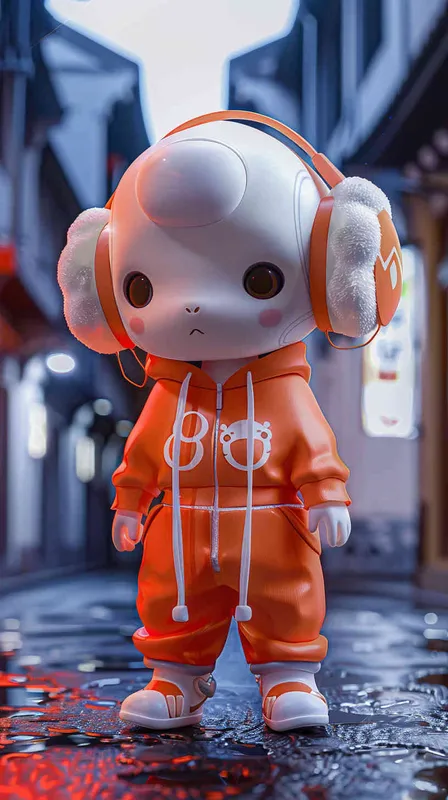 Blind Box Style Chinese sheep character, featuring prominent, captivating eyes and endearing chibi-like proportions, is adorned with delicate facial features. Sporting a sports hoodie, baggy pants, and headphones, this character is set against a clean background exuding natural light in stunning 8K resolution, ensuring the utmost visual quality.  - style3部分