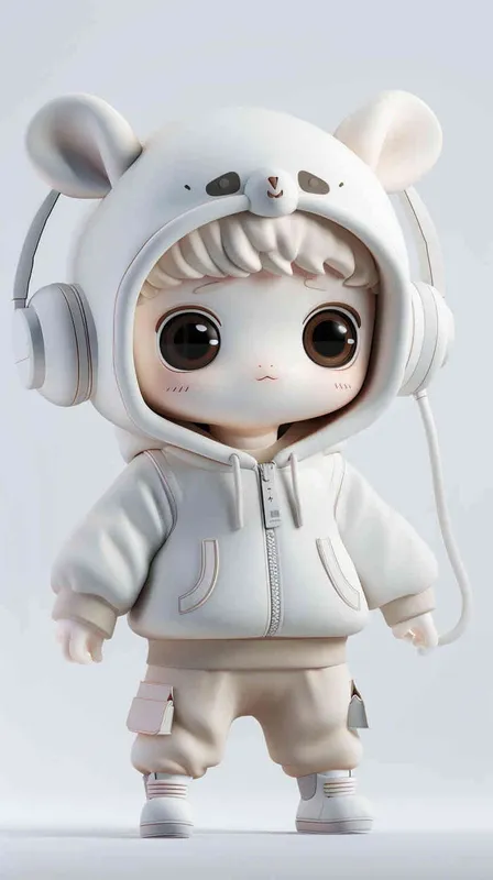 Blind Box Style Chinese sheep character, featuring prominent, captivating eyes and endearing chibi-like proportions, is adorned with delicate facial features. Sporting a sports hoodie, baggy pants, and headphones, this character is set against a clean background exuding natural light in stunning 8K resolution, ensuring the utmost visual quality.  - style4部分