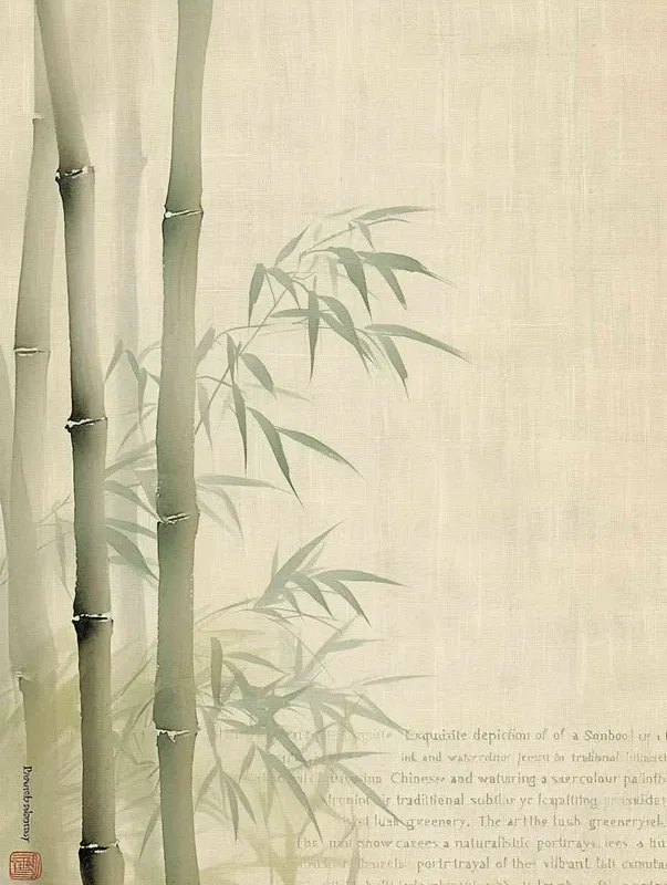 Fine Chinese ink and watercolour painting of a bamboo forest in the Song Dynasty , with a bird in the background , naturalistic depiction of flora and fauna , green and blue colours , Ruan paintings , historical paintings - style3部分