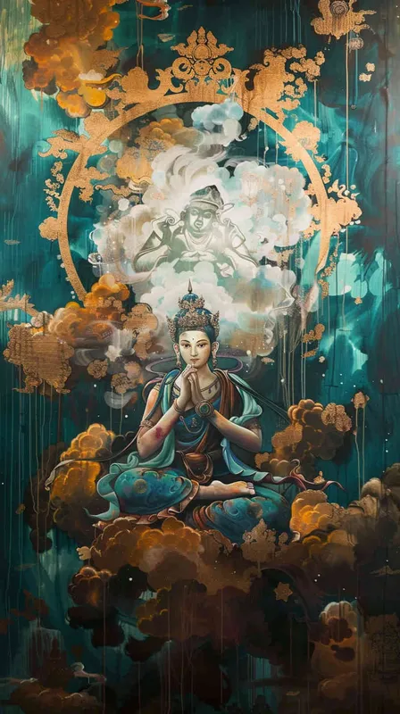 画一副唐卡，文殊菩萨，庄严正气 - style2部分