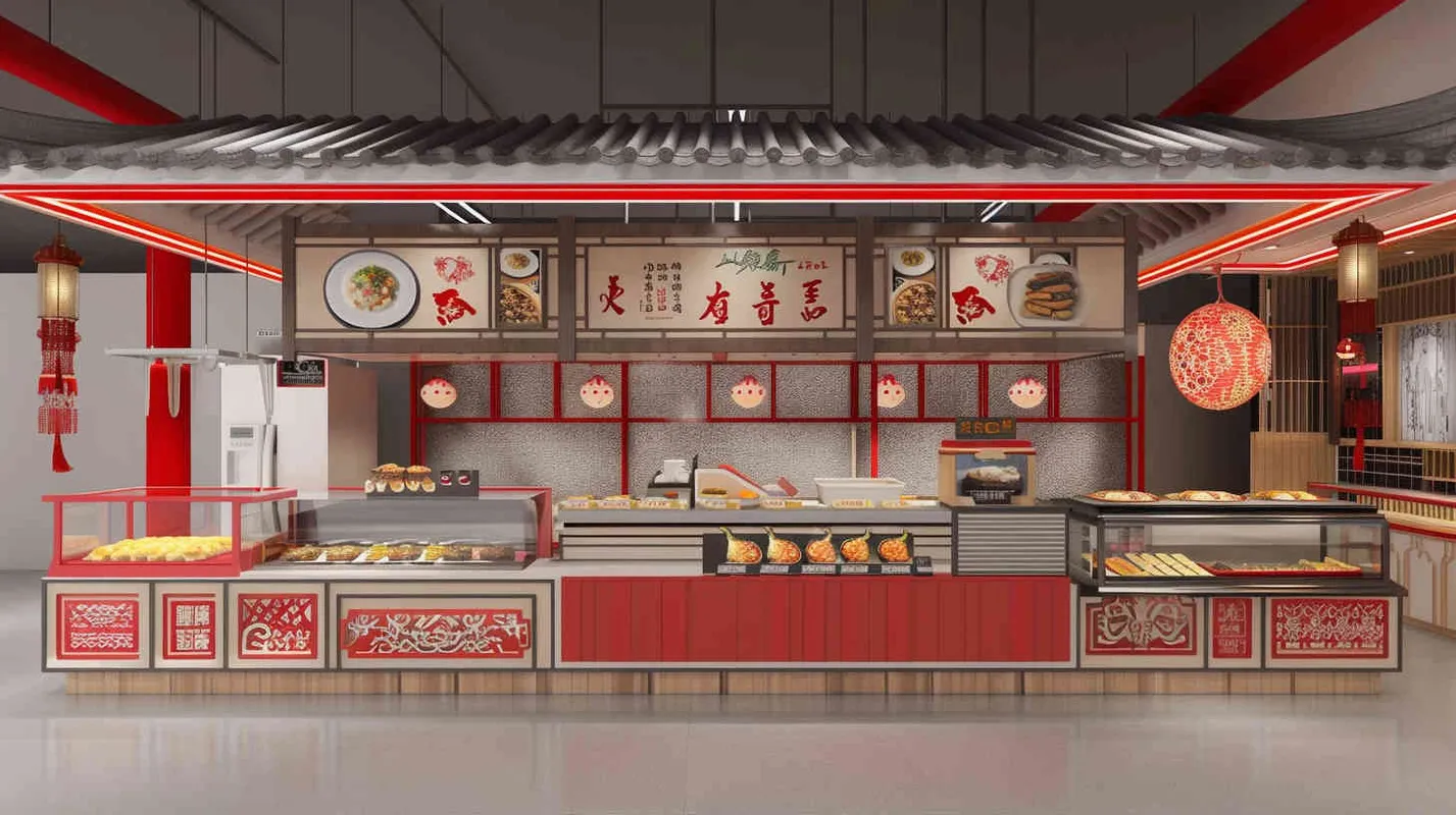 Midjourney Bot
2024-04-17 23:17:30


设计一个3D美食促销台，有不同视角，有冰箱，有操作台，整体色调红色和灰色搭配，中国风，陈列很高级，有质感，示意标注尺寸 – AI绘画作品展示 | Midjourney中文版生成