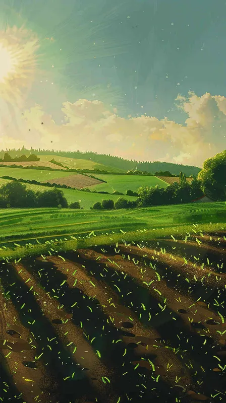 English: The midday sun shines on the farmland, where farmers are stripped to waist, sweating profusely. - AI绘画作品展示 | Midjourney中文版生成
