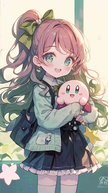 <https://s.mj.run/iNFVJ4iTIxI> ,anime style,A Girl in a school uniform, with a wavy ponytail, looks at the camera, with bright aqua eyes and a star Kirby doll in her arms, smiling–niji6 –iw1.2 – style3部分” class=”wp-image”/>
</figure>


<figure class=