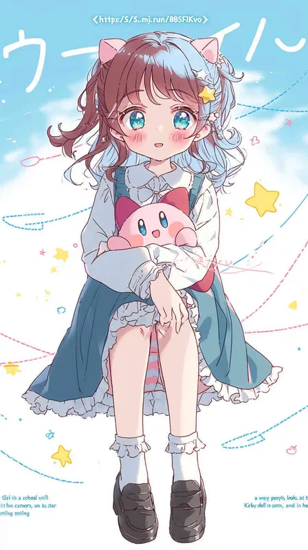 <https://s.mj.run/88j_SF8Kbvo> anime style,A Girl in a school uniform, with a wavy ponytail, looks at the camera, with bright aqua eyes and a star Kirby doll in her arms, smiling ” –ar 9:16 –niji 6 –iw 1.2 – style2部分” class=”wp-image”/>
</figure>


<figure class=