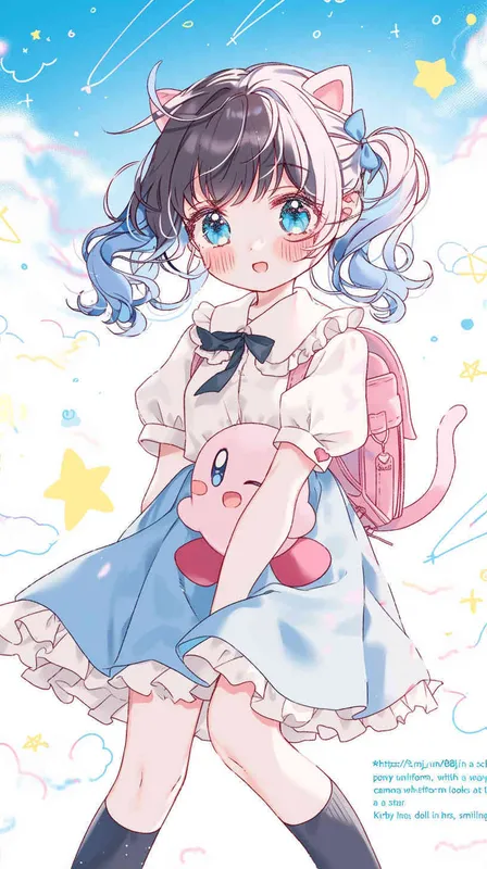 <https://s.mj.run/88j_SF8Kbvo> anime style,A Girl in a school uniform, with a wavy ponytail, looks at the camera, with bright aqua eyes and a star Kirby doll in her arms, smiling ” –ar 9:16 –niji 6 –iw 1.2 – style3部分” class=”wp-image”/>
</figure>


<figure class=