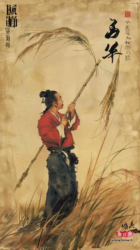 悯农二首
朝代：唐朝|作者：李绅
悯农其二
锄禾日当午，汗滴禾下土。
谁知盘中餐，粒粒皆辛苦。
请帮我制作以上内容的9；16的封面数量4张 - style2部分