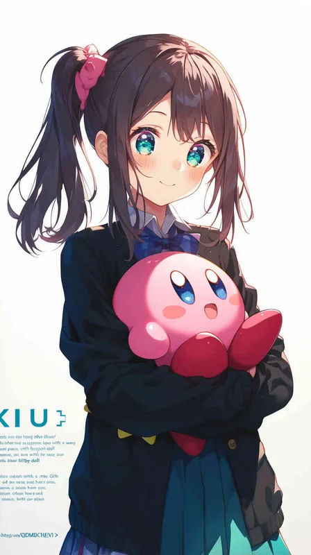 <https://s.mj.run/QDmBbCnExVI> A cute Girl in a school uniform, with a wavy ponytail, looks at the camera, with bright aqua eyes and a star Kirby doll in her arms, smiling – style3部分” class=”wp-image”/>
</figure>


<figure class=