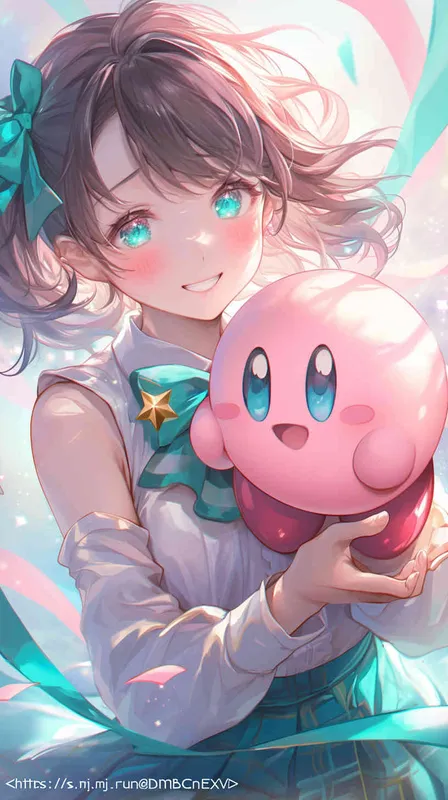 <https://s.mj.run/QDmBbCnExVI> “<https://s.mj.run/QDmBbCnExVI> A cute Girl in a school uniform, with a wavy ponytail, looks at the camera, with bright aqua eyes and a star Kirby doll in her arms, smiling” –ar 9:16 –niji 6 –iw 1 – style2部分” class=”wp-image”/>
</figure>


<figure class=