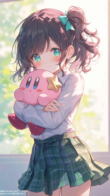 <https://s.mj.run/QDmBbCnExVI> “<https://s.mj.run/QDmBbCnExVI> A cute Girl in a school uniform, with a wavy ponytail, looks at the camera, with bright aqua eyes and a star Kirby doll in her arms, smiling” –ar 9:16 –niji 6 –iw 1 – style3部分” class=”wp-image”/>
</figure>


<figure class=