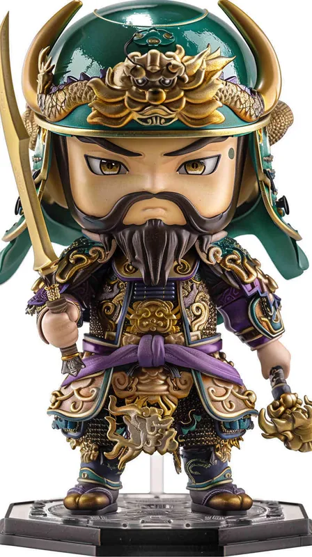 blind Box Style , full body, chibi, Delicate features, An image of an ancient Chinese door god, Q-shaped, with a full body, wearing a metal helmet , holding a golden sword.,His left arm is adorned with green armor, while his right arm is adorned with a purple battle robe adorned with golden dragon patterns, legs are covered in scaly armor, wearing war boots,white background, Natural lighting, 8K, best quality, ultra - detail, 3D, C4D, Blender, OC renderer, ultra HD, 3D rendering - AI绘画作品展示 | Midjourney中文版生成