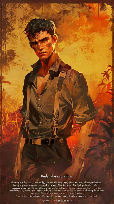 English: At the eye-piercing midday, the sun is as hot as fire, shining directly on a vast expanse of farmland. The farmers strip off their upper bodies, their skin exposed in the sun; sweat slides down their tired but firm faces. - style4部分