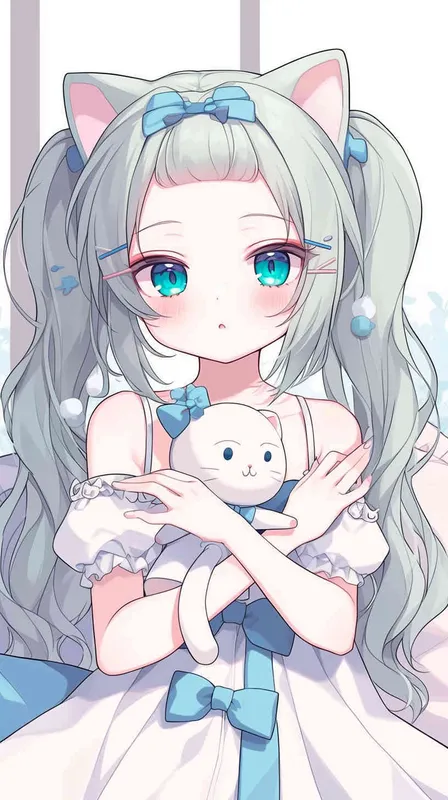 <https://s.mj.run/oai3xFHuXA4> cute girl style,A Girl in cute dress, with a wavy ponytail, looks at the camera, with bright aqua eyes and  cute cat doll in her arms – AI绘画作品展示 | Midjourney中文版生成