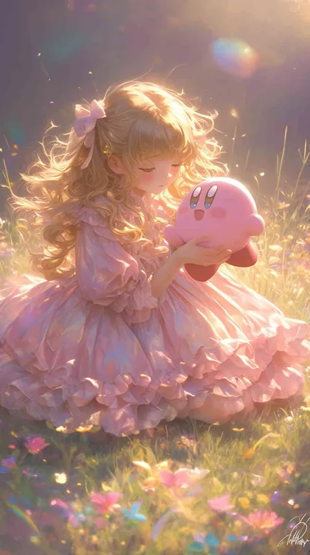 <https://s.mj.run/CSQwTDW_NPc> <https://s.mj.run/HuBcsgOdE9o>  A cute girl wearing a pink, ruffled dress with a lot of golden curly hair, Setting: Kneeling on the ground, facing a cute Kirby plush toy, Composition: Girl centered, Kirby plush toy in the foreground, Lighting: Soft natural light enhancing the warm colors, Additional Info: Colorful flowers and grass surrounding them –ar 9:16 –niji 6  – style1部分” class=”wp-image”/>
</figure>


<figure class=
