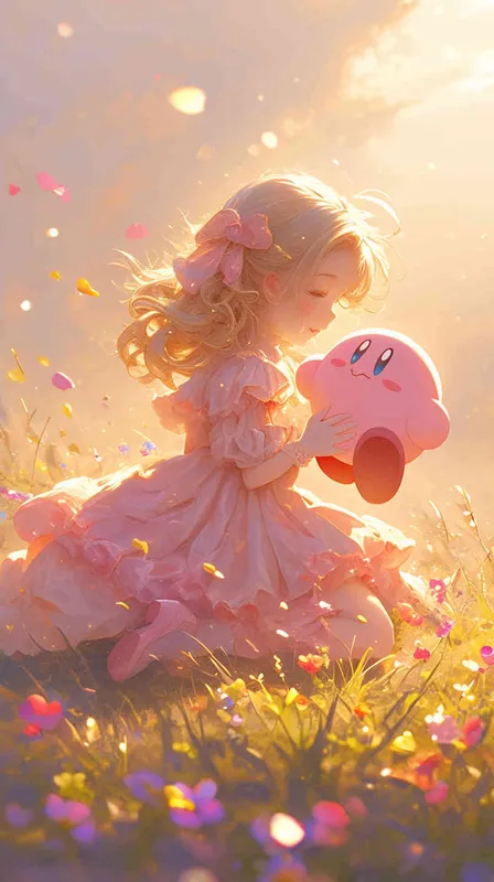 <https://s.mj.run/CSQwTDW_NPc> <https://s.mj.run/HuBcsgOdE9o>  A cute girl wearing a pink, ruffled dress with a lot of golden curly hair, Setting: Kneeling on the ground, facing a cute Kirby plush toy, Composition: Girl centered, Kirby plush toy in the foreground, Lighting: Soft natural light enhancing the warm colors, Additional Info: Colorful flowers and grass surrounding them –ar 9:16 –niji 6  – style2部分” class=”wp-image”/>
</figure>


<figure class=