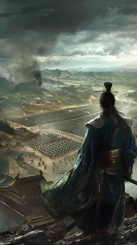 想象一幅古战场的壮阔景象，阴云密布的天空下，诸葛亮站在风雨交加的高地上，身后是他精心布置的八阵图。 这个阵法复杂精妙，布局如同迷宫，充满了机关与诡计，显露出诸葛亮非凡的军事才智和策略深度。

在这幅画面中，士兵们在阵图中移动，彼此协作，完美地执行诸葛亮的战术指令。 阵图的设计巧妙地利用了自然地形，加强了防御与进攻的能力。 远处敌军的混乱与不安形成鲜明对比，显示出八阵图的高效和恐怖。

整个场景不仅展示了战争的紧张与严峻，还体现了诸葛亮的名声和战术创新的伟大影响力，使他的名字和八阵图的传奇声望流传千古。 - style2部分