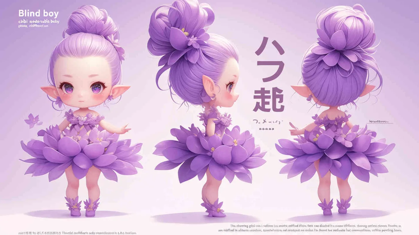 <https://s.mj.run/1wDjUhKsTm8> ” Blind box toy, chibi, cute baby full body photo, standing, three views, front view, side view, back view, girl wearing a rose skirt made of lilac petals and leaves, big eyes and lilac pollen hair, thick artistic style, white background, solid color background, no contour shadow effect, high-resolution, 3D rendering, clay material, delicate gloss, best quality. –ar 16:9 –niji 6 –iw 0.86 –s 128 (relax) – style2部分” class=”wp-image”/>
</figure>


<figure class=