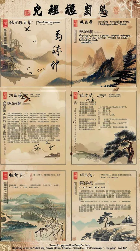 将《别董大》这首诗转化为四个分镜:
第一分镜:描绘了一幅宏大的自然景象,千里黄云遮住了天空,白日消失在云层之后,象征着诗人与朋友的离别。
第二分镜:北风中,雪花纷纷扬扬,像飞雁般在空中飞舞,这是诗人对朋友未来旅程的寄语和艰辛路程的象征。
第三分镜:诗人对朋友说,莫愁前路无知己,意即不用担心路途中没有朋友陪伴,这是诗人深深的祝愿。
第四分镜:最后,诗人再度勉励朋友,天下谁人不识君,希望他的才华可以被世人所认识,这是诗人对朋友才华的极高赞赏,也是对朋友未来的美好期望。 - AI绘画作品展示 | Midjourney中文版生成