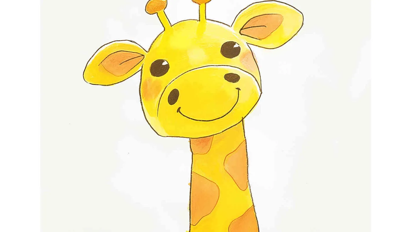 1️⃣ A simple drawing of a cute giraffe, drawn by hand with crayons on white paper for children's drawings, in the style of a cartoon. The colors should be bright yellow and brown, the lines clear and smooth, suitable for an early age child to color in. There is space around all sides so that it can fit within the frame. In front view, with a white background. --ar 62:83 - style4部分