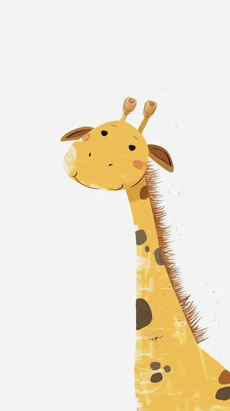 A cute cartoon giraffe peeking from the left corner of an empty white background, designed in the style of simple lines with minimal details and a playful style. The yellow body is filled with soft shapes and rounded edges, giving it a friendly appearance. A brown mane cascades down its neck, adding character to its design. This minimalist cartoon features no shadows or textures on flat paperlike backgrounds, creating a cheerful atmosphere that highlights the adorable giraffes face. - style2部分