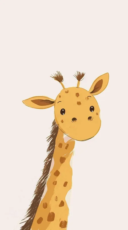 A cute cartoon giraffe peeking from the left corner of an empty white background, designed in the style of simple lines with minimal details and a playful style. The yellow body is filled with soft shapes and rounded edges, giving it a friendly appearance. A brown mane cascades down its neck, adding character to its design. This minimalist cartoon features no shadows or textures on flat paperlike backgrounds, creating a cheerful atmosphere that highlights the adorable giraffes face. - style3部分