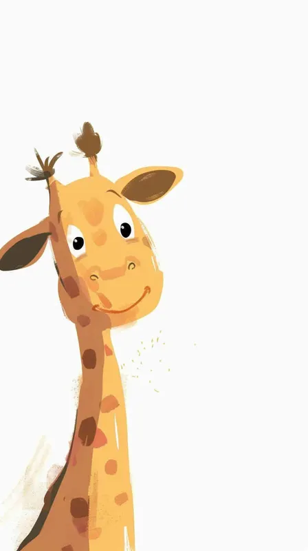 A cute cartoon giraffe peeking from the left corner of an empty white background, designed in the style of simple lines with minimal details and a playful style. The yellow body is filled with soft shapes and rounded edges, giving it a friendly appearance. A brown mane cascades down its neck, adding character to its design. This minimalist cartoon features no shadows or textures on flat paperlike backgrounds, creating a cheerful atmosphere that highlights the adorable giraffes face. - style4部分