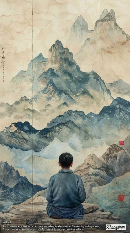 “钟山只隔数重山”，焦点转向那远处若隐若现的钟山，一层又一层的山如同屏风一样包围着远处的钟山，诗人凝视着那个方向，似乎怀念着什么 - style1部分