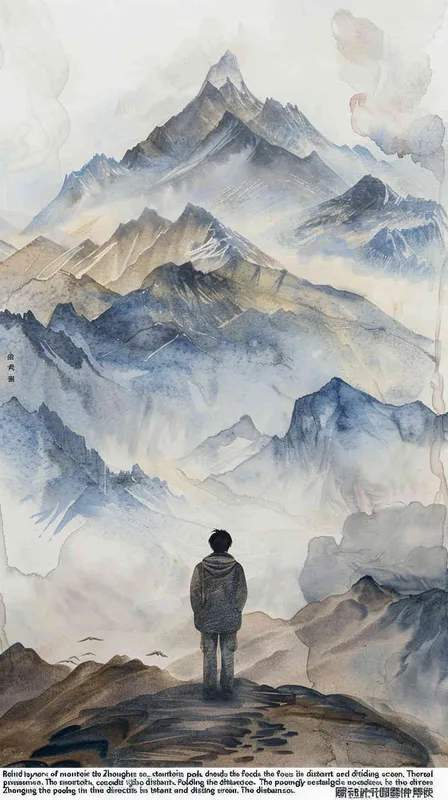 “钟山只隔数重山”，焦点转向那远处若隐若现的钟山，一层又一层的山如同屏风一样包围着远处的钟山，诗人凝视着那个方向，似乎怀念着什么 - style2部分