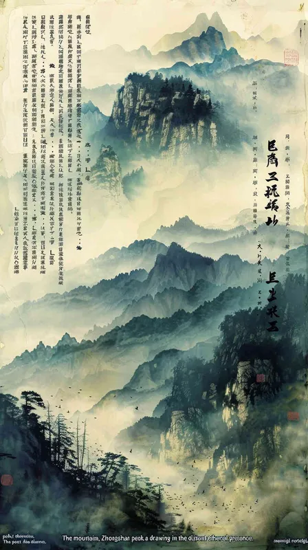 “钟山只隔数重山”，焦点转向那远处若隐若现的钟山，一层又一层的山如同屏风一样包围着远处的钟山，诗人凝视着那个方向，似乎怀念着什么 - style4部分