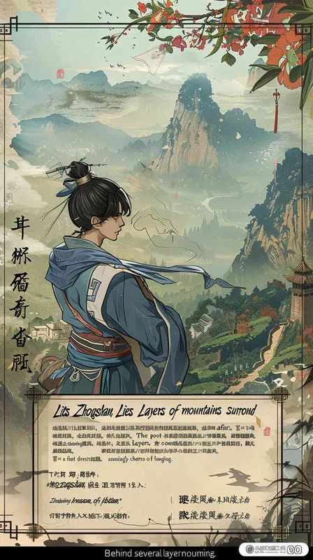 “钟山只隔数重山”，焦点转向那远处若隐若现的钟山，一层又一层的山如同屏风一样包围着远处的钟山，诗人凝视着那个方向，似乎怀念着什么。 - style4部分